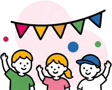 地域イベントで手を振る人たちのイラスト