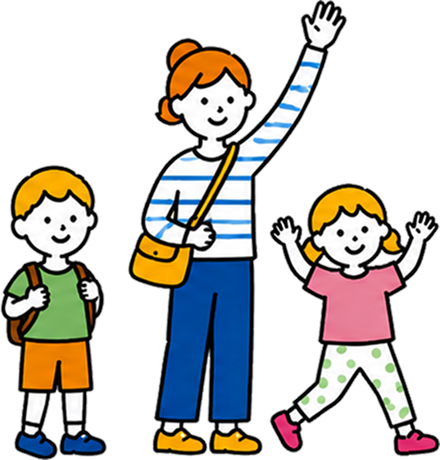 手を振る親子のイラスト